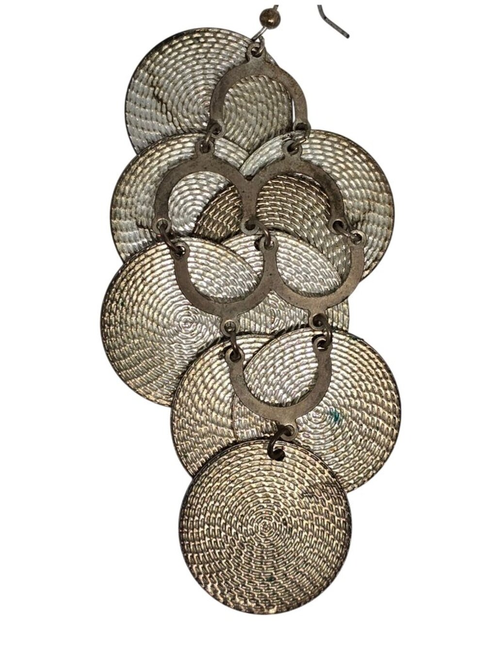 Vintage Silver Tone Disc Cascade Dangle Earrings Boho Statement Pierced Large - Picture 4 of 7